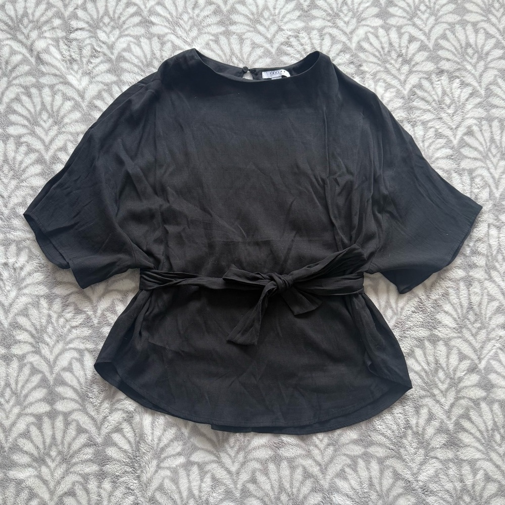 FAVLUX Black Tie-Front Blouse